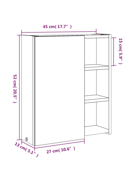 Kylpyhuoneen peilikaappi LED-valolla musta 45x13x52 cm