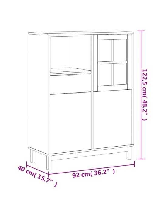 Kaappi lasiovella FLAM 92x40x122,5 cm täysi mänty