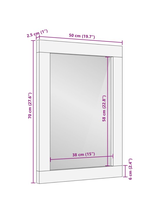 Kylpyhuoneen peili 50x70x2,5 cm täysi mangopuu ja lasi