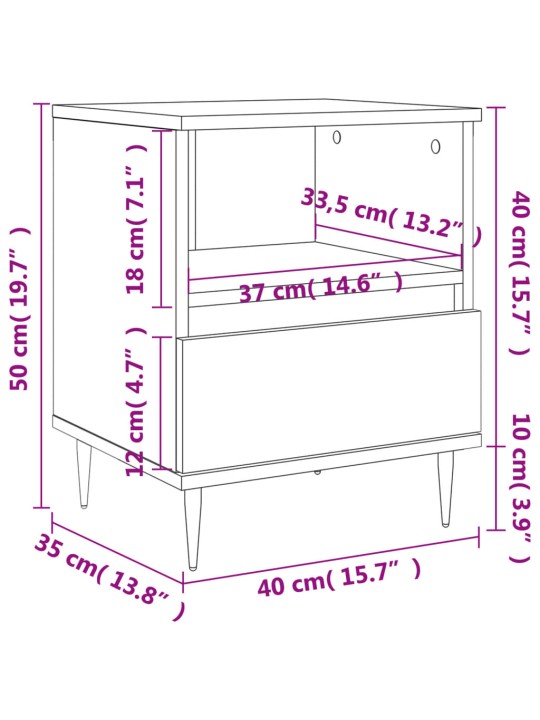 Yöpöydät 2 kpl musta 40x35x50 cm tekninen puu