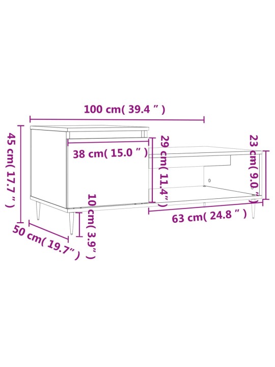 Sohvapöytä musta 100x50x45 cm tekninen puu