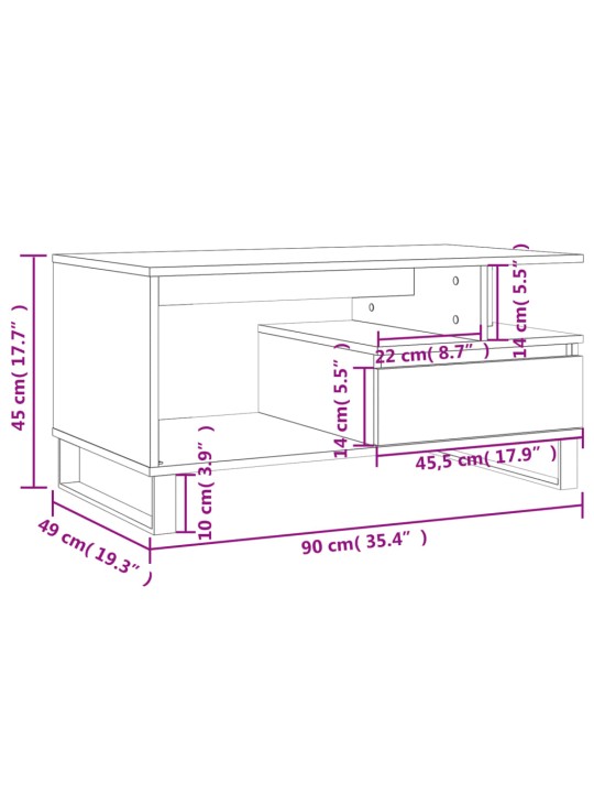 Sohvapöytä betoninharmaa 90x49x45 cm tekninen puu