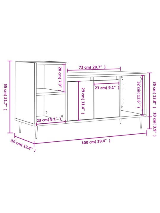 TV-taso betoninharmaa 100x35x55 cm tekninen puu