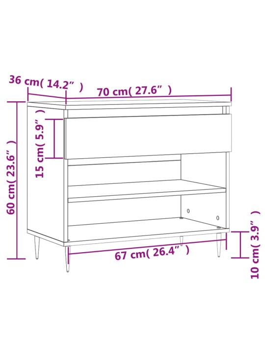 Kenkäkaappi musta 70x36x60 cm tekninen puu