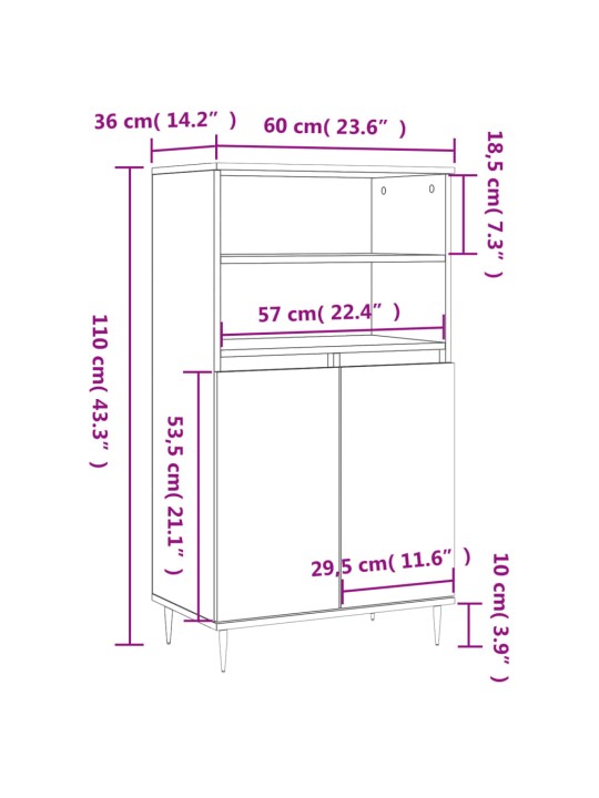 Kaappi musta 60x36x110 cm tekninen puu