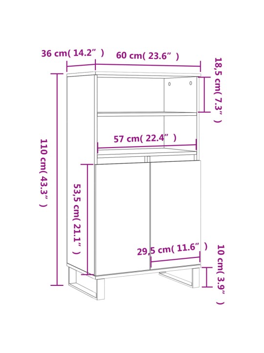 Kaappi musta 60x36x110 cm tekninen puu