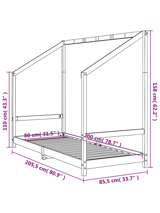 Lasten sängynrunko musta 80x200 cm täysi mänty