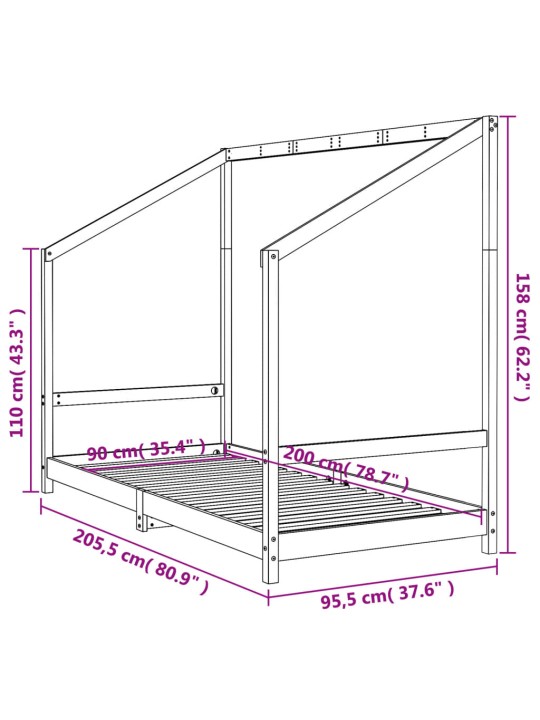 Lasten sängynrunko musta 90x200 cm täysi mänty