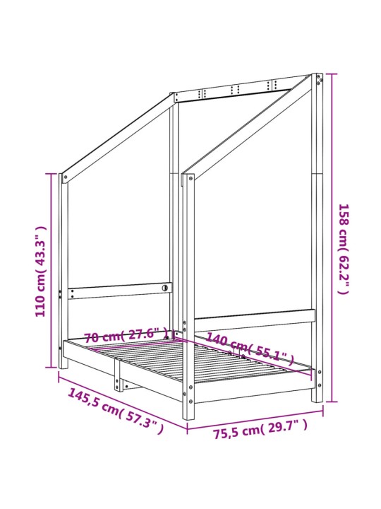 Lasten sängynrunko musta 70x140 cm täysi mänty