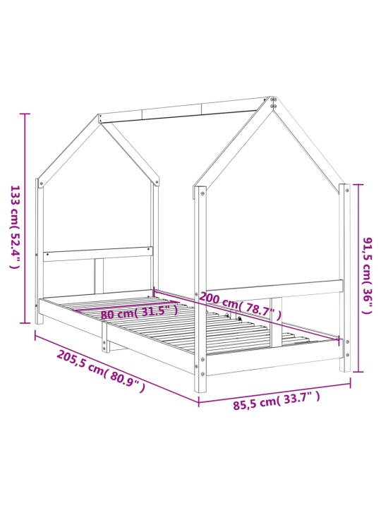 Lasten sängynrunko musta 80x200 cm täysi mänty