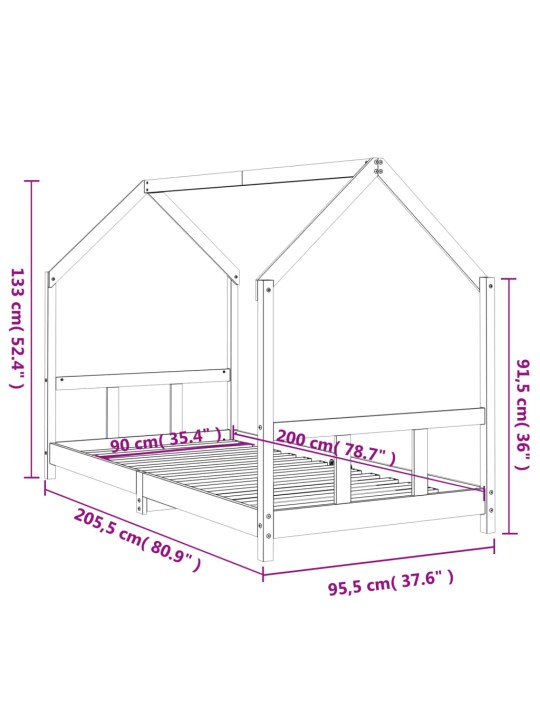 Lasten sängynrunko musta 90x200 cm täysi mänty