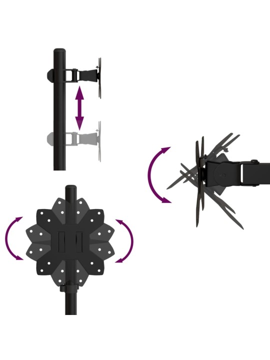 Kahden näytön teline musta teräs VESA 75/100 mm