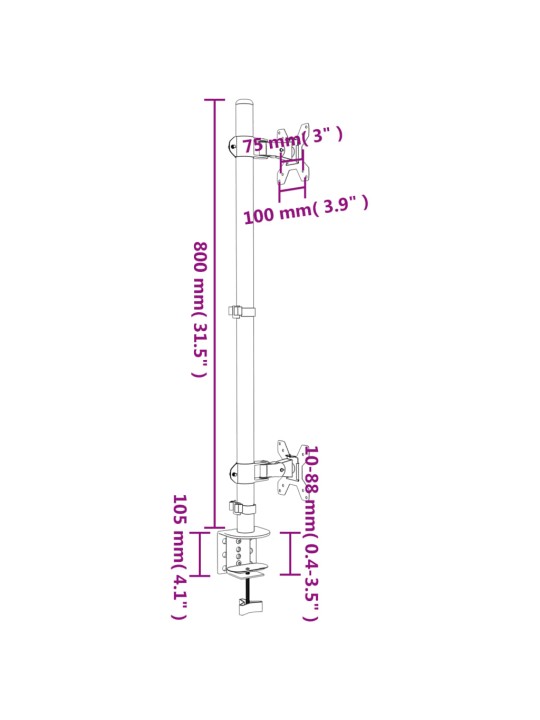 Kahden näytön teline musta teräs VESA 75/100 mm