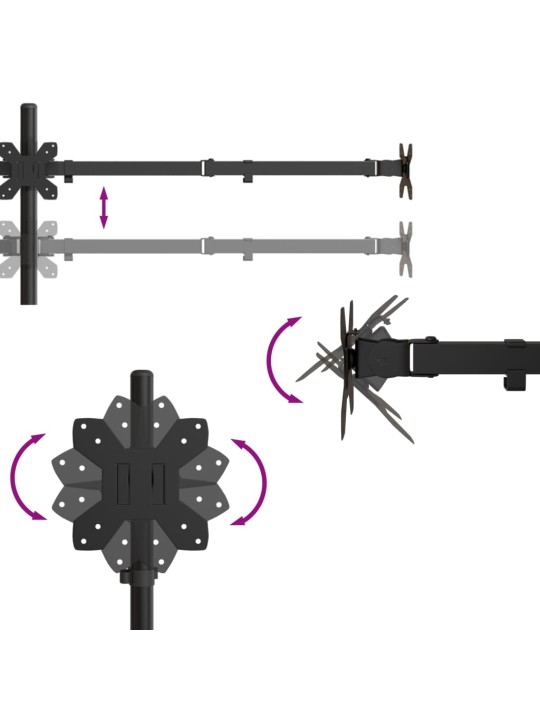 Kolmen näytön teline musta teräs VESA 75/100 mm