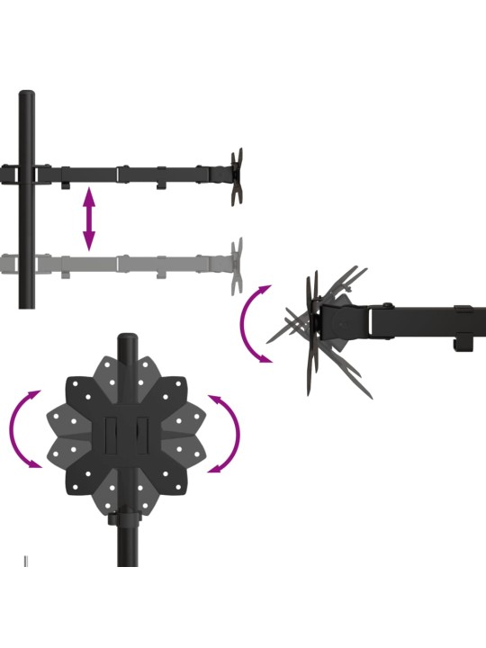 Kahden näytön teline musta teräs VESA 75/100 mm