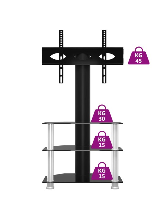 TV-taso kulmaan 3 tasoa 32-70" tv:lle musta ja hopea