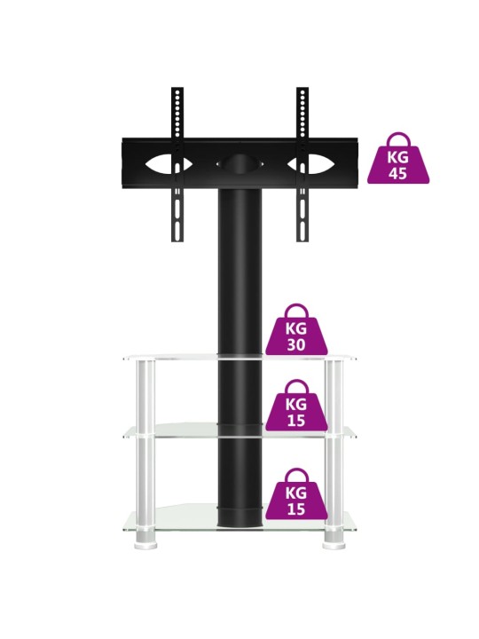 TV-taso kulmaan 3 tasoa 32-70" tv:lle musta ja hopea