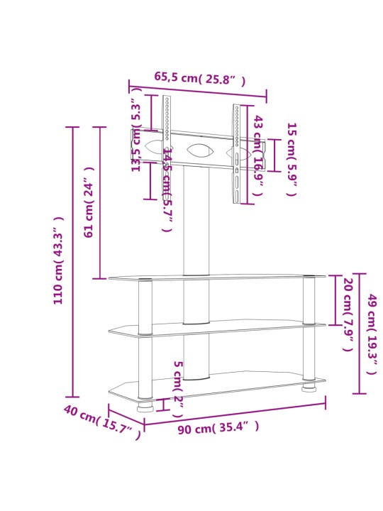 TV-taso kulmaan 3 tasoa 32-70" tv:lle musta ja hopea