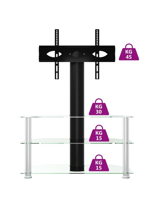 TV-taso kulmaan 3 tasoa 32-70" tv:lle musta ja hopea