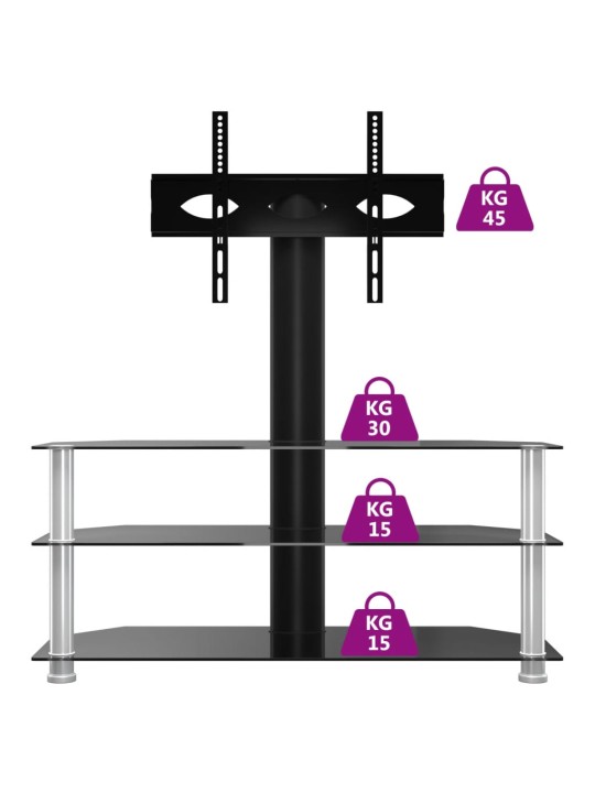 TV-taso kulmaan 3 tasoa 32-70" tv:lle musta ja hopea
