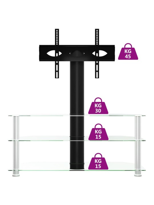 TV-taso kulmaan 3 tasoa 32-70" tv:lle musta ja hopea