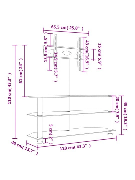TV-taso kulmaan 3 tasoa 32-70" tv:lle musta ja hopea
