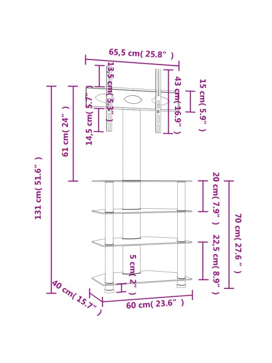 TV-taso kulmaan 4 tasoa 32-70" tv:lle musta ja hopea