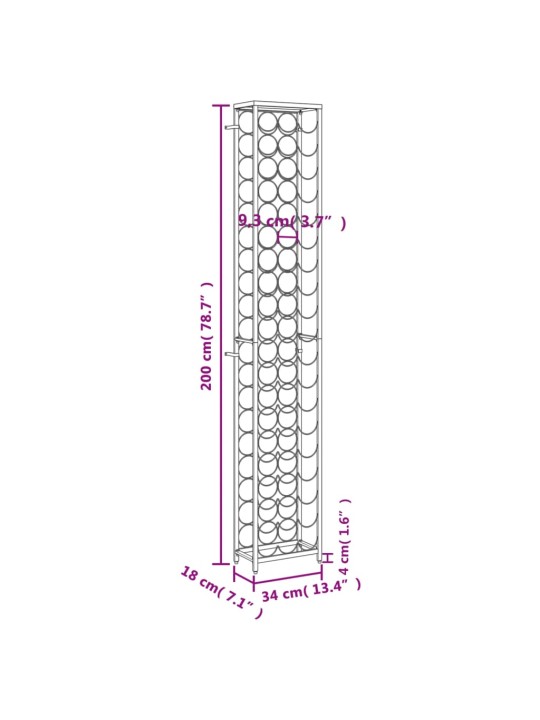 Viinipulloteline 57 pullolle musta 34x18x200 cm takorauta
