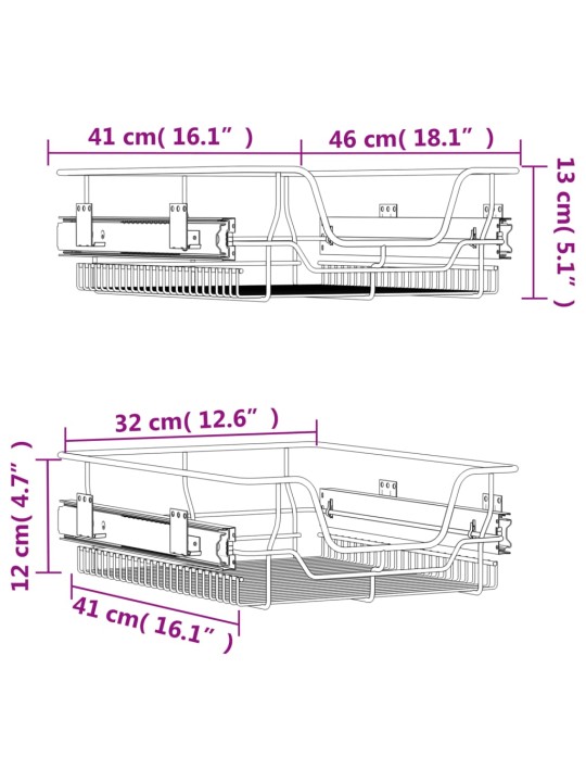 Ulosvedettävät ritiläkorit 2 kpl hopea 45 cm