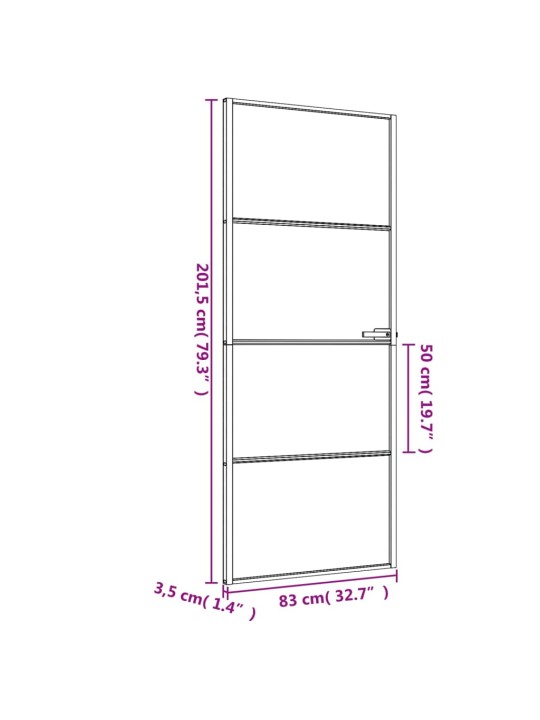 Sisäovi ohut musta 83x201,5 cm karkaistu lasi ja alumiini