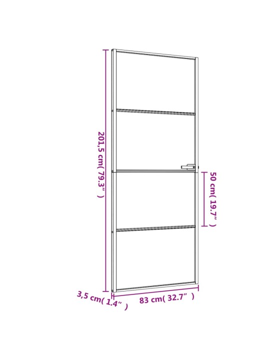 Sisäovi ohut musta 83x201,5 cm karkaistu lasi ja alumiini