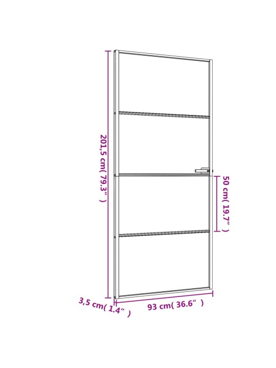 Sisäovi ohut musta 93x201,5 cm karkaistu lasi ja alumiini