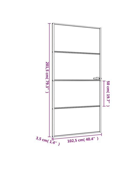 Sisäovi ohut musta 102,5x201,5 cm karkaistu lasi ja alumiini