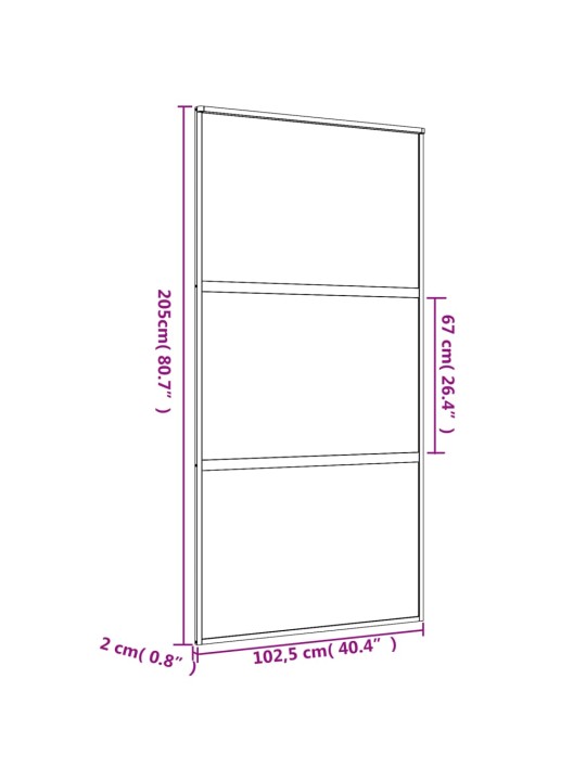 Liukuovi kulta 102,5x205 cm himmeä ESG-lasi ja alumiini