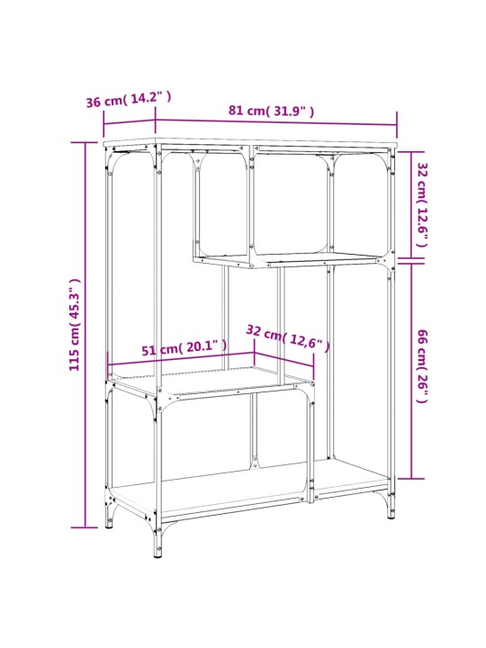 Kirjahylly ruskea tammi 81x36x115 cm tekninen puu ja teräs