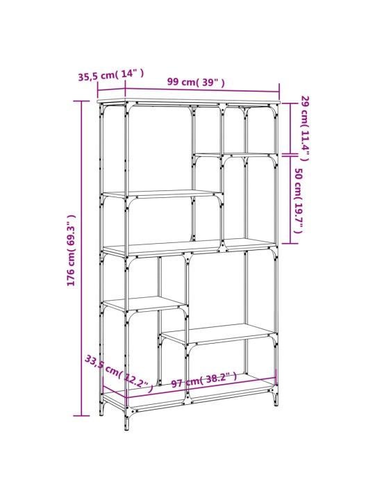 Kirjahylly Sonoma-tammi 99x35,5x176 cm tekninen puu ja teräs