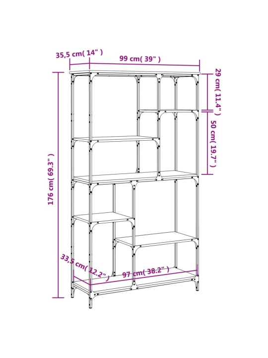 Kirjahylly savutammi 99x35,5x176 cm tekninen puu ja teräs