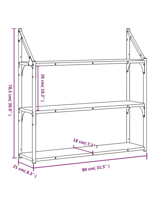 Seinähylly 3 kerrosta ruskea tammi 80x21x78,5 cm tekninen puu