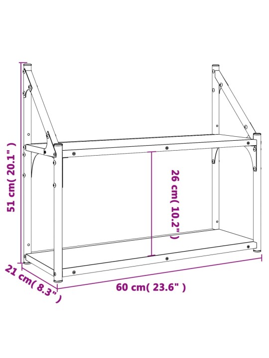 Seinähylly 2 kerrosta musta 60x21x51 cm tekninen puu