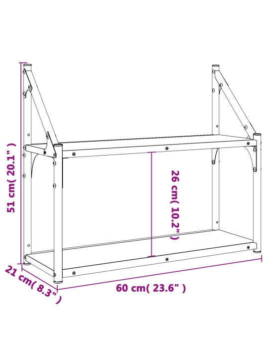 Seinähylly 2-kerrosta Sonoma-tammi 60x21x51 cm tekninen puu