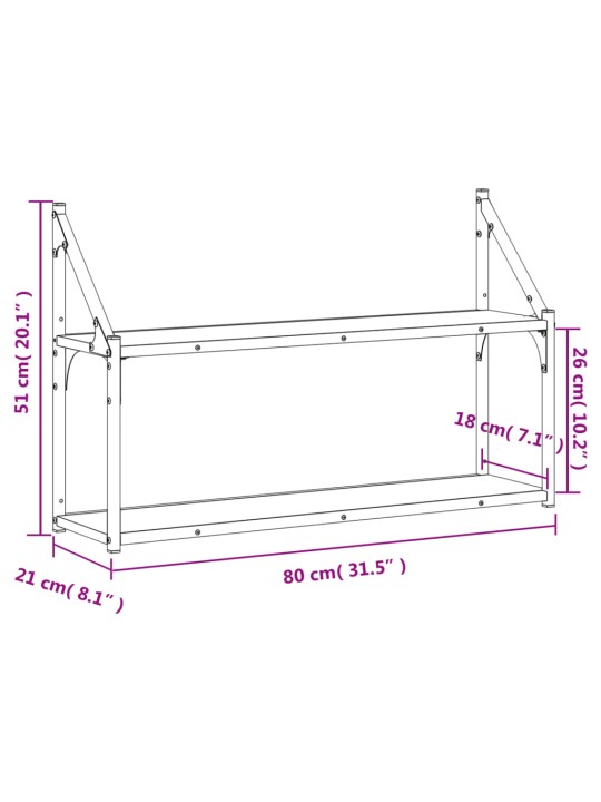 Seinähylly 2 kerrosta musta 80x21x51 cm tekninen puu