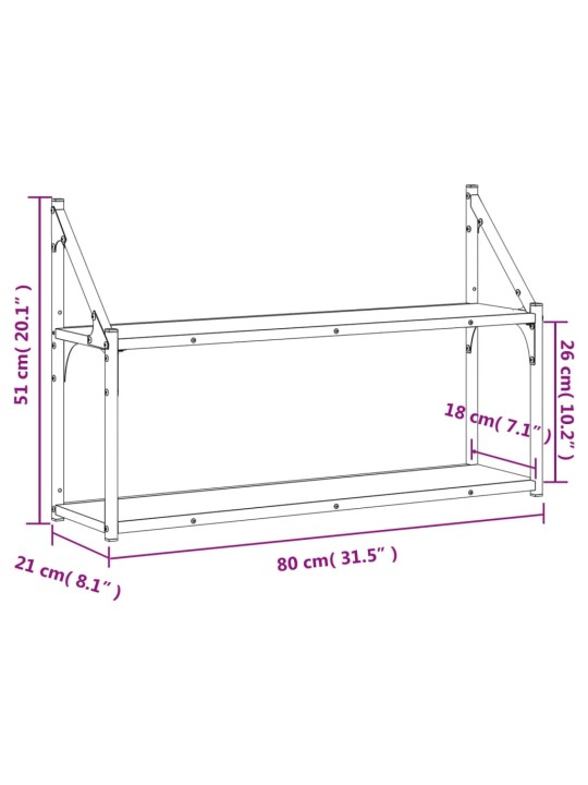 Seinähylly 2 kerrosta Sonoma-tammi 80x21x51 cm tekninen puu