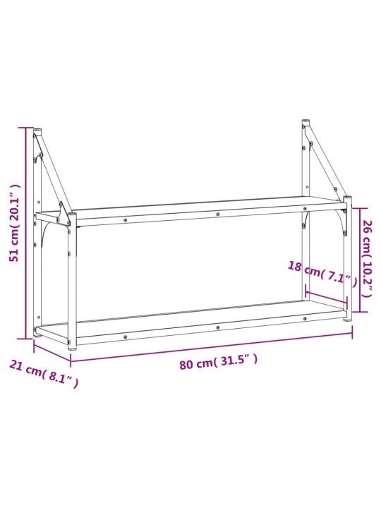 Seinähylly 2 kerrosta ruskea tammi 80x21x51 cm tekninen puu