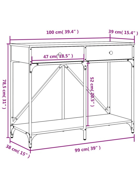 Konsolipöytä harmaa Sonoma 100x39x78,5 cm tekninen puu