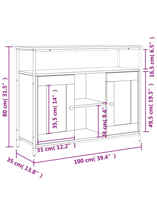 Senkki ruskea tammi 100x35x80 cm tekninen puu