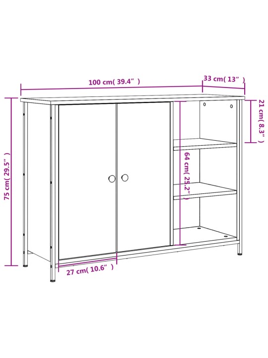 Senkki ruskea tammi 100x33x75 cm tekninen puu