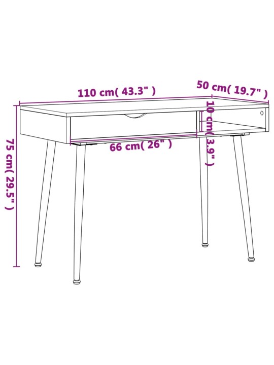 Tietokonepöytä laatikolla ruskea 110x50x75 cm tekninen puu