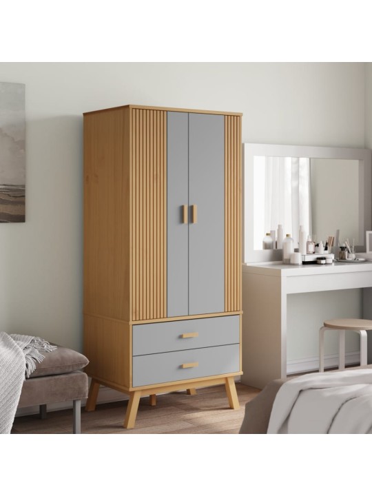 Vaatekaappi olden harmaa ja ruskea 76,5x53x172 cm täysi mänty