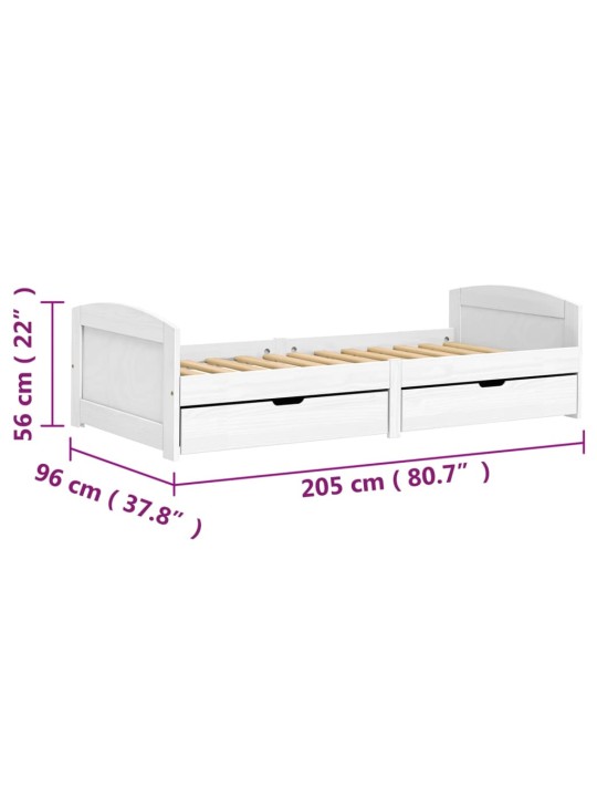 Sohvasänky 2 laatikolla IRUN valkoinen 90x200 cm täysi mänty