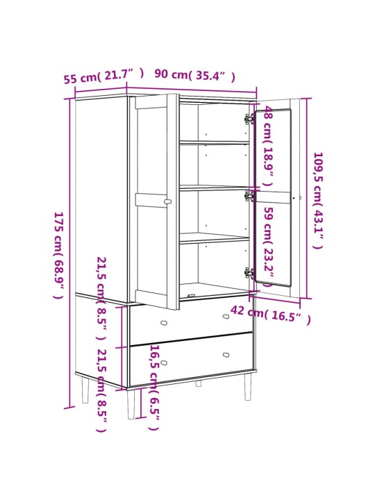 Vaatekaappi SENJA rottinkityyli musta 90x55x175 cm täysi mänty